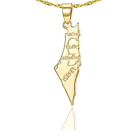 Necklace Israel Map with City names Gold Pendant Necklace