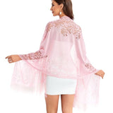 Scarf shawl Floral Lace Scarf Shawl with Tassels Navy Blue and  Pink