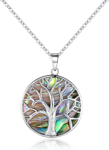 Necklace  Barzel 18K White Gold Plated Created Abalone Shell Tree Of Life Necklac