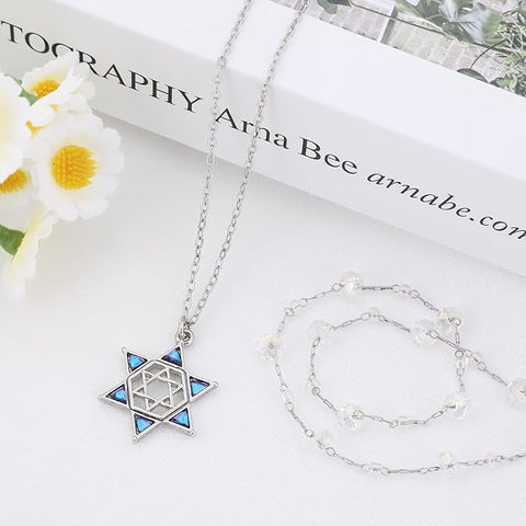 Necklace Star of David Necklace Dainty Jewish Star Magen Hexagon Pendant Double Layered Necklaces