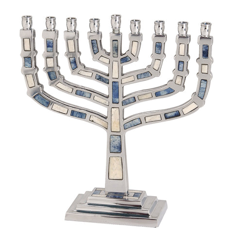 Chanukah Chanukkiah Blue and White Inlay Menorah M-4809