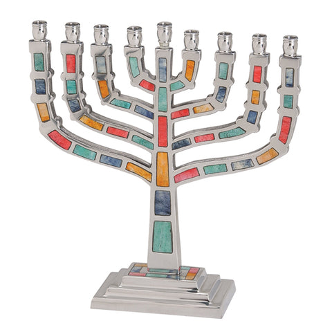 Chanukah Chanukkiah Colorful Inlay Menorah M-4808