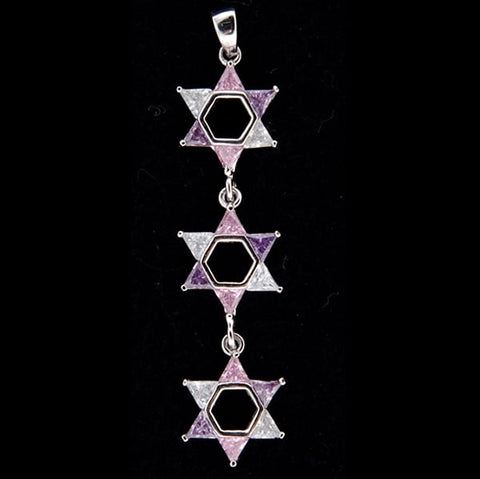 Necklace Sterling Silver Star of David Pink stones N-1