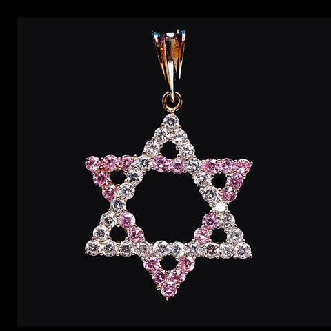 Necklace Sterling Silver Star of David Multi-colored stones N-68