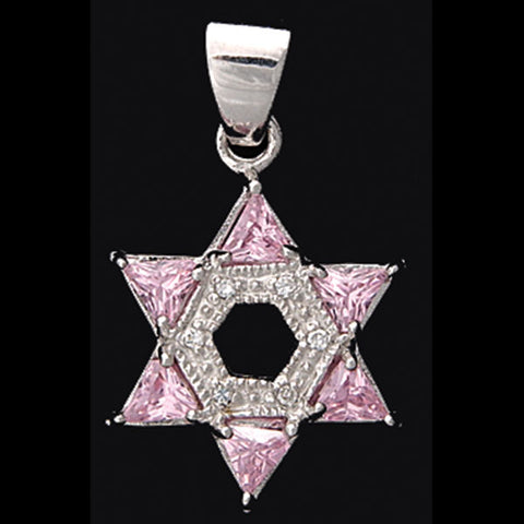 Necklace Sterling Silver Star of David Pink stones NK-164
