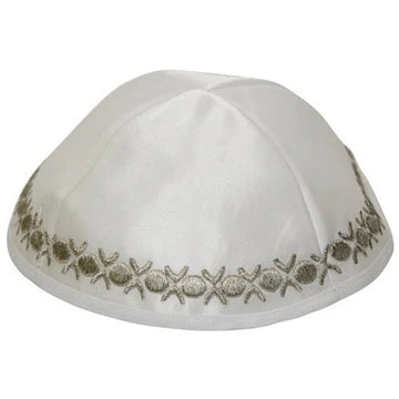 Kippah White Satin With Gold/Silver Embroidery  SC200