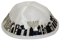 Kippah White Satan with Multiple Colored Embroidery  SC235