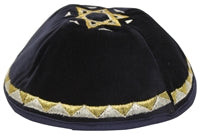 Kippah Velvet Navy With Silver/Gold Embroidery And Star Of .David SC275