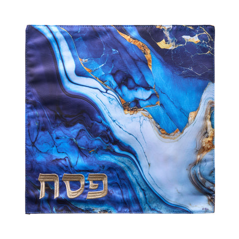 Passover Matzah Cover Blue Marble, Embroidered