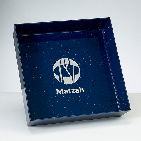 Passover Square Navy PS Matzah Tray With Silver Glitter ITEM PPTA-3-B