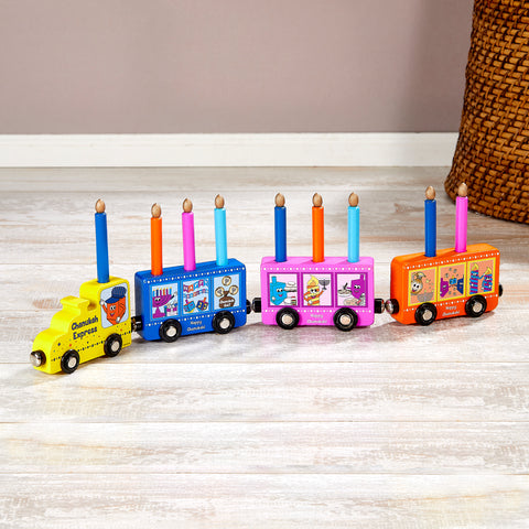 Chanukah My Play Wood Train Menorah w/ Removable Wood Candles