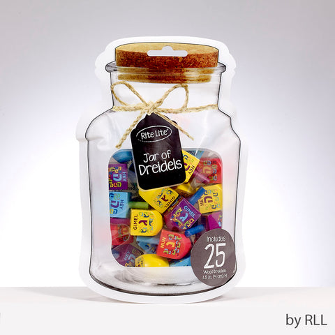 Chanukah "Jar" Of Dreidels, 25 Decorated Wood Multi Dreidels