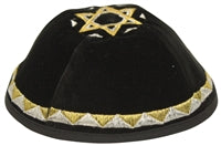 Kippah  Velvet Black With Silver/Gold Embroidery and Star of Jerusalem SC270